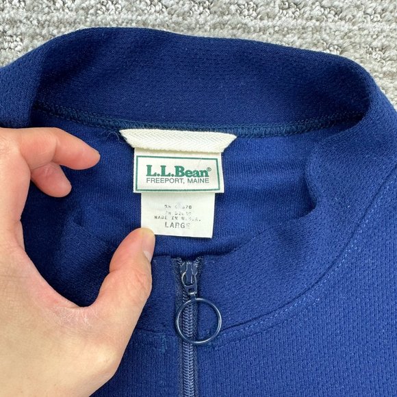 Vintage L.L. Bean Shirt Men Large Navy Blue 1/4 Zip Made in USA Embroidered Logo - Picture 4 of 11